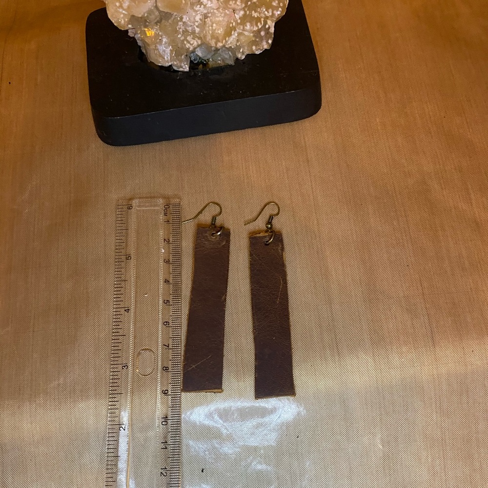 Leather up cycle earrings. Metal hooks .